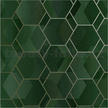 Vliesové tapety na zeď Holden hexagony zeleno-zlaté - POSLEDNÍ KUSY