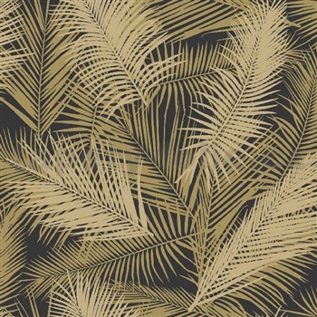 Vliesové tapety na zeď IMPOL EDEN palmové listy hnědo-zlaté s metalickým odleskem