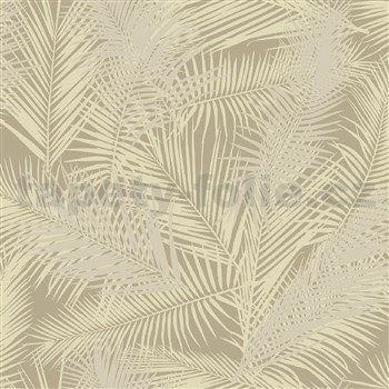 Vliesové tapety na zeď IMPOL EDEN palmové listy béžovo-zlaté s metalickým odleskem