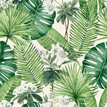 Vliesové tapety na zeď tropical listy na bílém podkladu