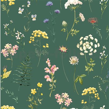 Vliesové tapety na zeď luční květiny na zeleném podkladu