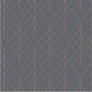 Vliesové tapety na zeď vlnovky bronzové na modrém podkladu