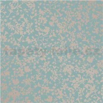 Vliesové tapety na zeď florální vzor zlatý na zeleném podkladu