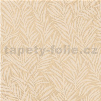 Vliesové tapety na zeď kapradí šedé na žluto-béžovém podkladu