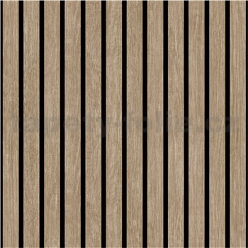 Vliesové tapety na zeď Brut lamelový obklad dub tmavý