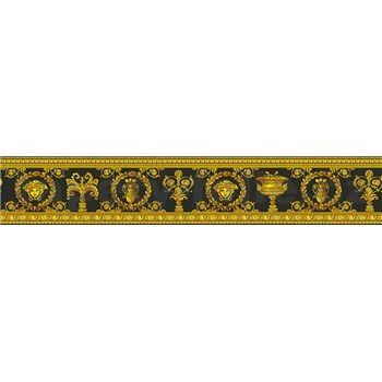 Luxusní vliesové bordury na zeď Versace III barokní květinový vzor černo-zlatý