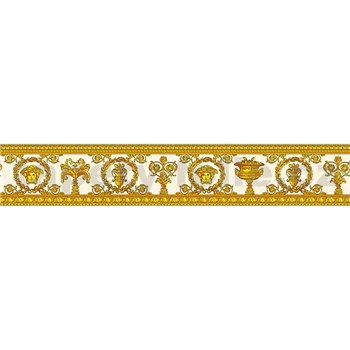Luxusní vliesové bordury na zeď Versace III barokní květinový vzor bílo-zlatý