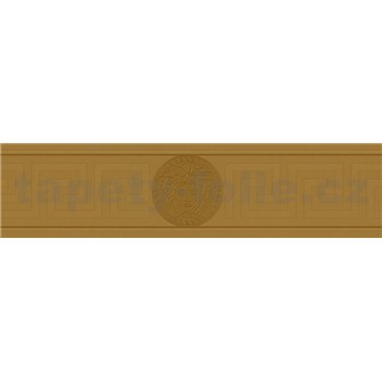Luxusní vliesové bordury na zeď Versace III hlava medúzy zlatá s řeckým klíčem