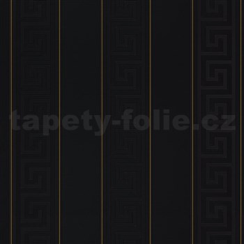 Luxusní vliesové tapety Versace III řecký klíč černý se zlatými proužky - POSLEDNÍ KUSY