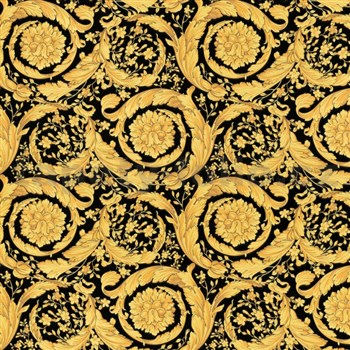 Luxusní vliesové tapety na zeď Versace III barokní květinový vzor žluto-černý