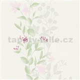 Vliesové tapety na zeď Blooming růžové květy s listy na bílém podkladu