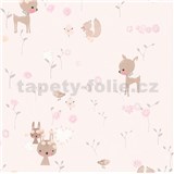 Papírové tapety na zeď Boys & Girls lesní zvířátka na růžovém podkladu - POSLEDNÍ KUS