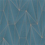 Vliesové tapety na zeď IMPOL Art-Deco modré s růžově zlatými konturami - POSLEDNÍ KUSY