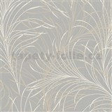 Vliesové tapety na zeď Felicita jemné listy hnědo-krémové na šedém podkladu - POSLEDNÍ KUSY