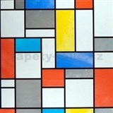 ZBYTKOVÁ METRÁŽ - samolepící tapety na sklo transparentní design Mondriaan barevné- 67,5 cm
