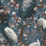 Vliesové tapety na zeď IMPOL Play of Light pávi na kvetoucím stromě na modrém podkladu