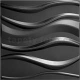 Obkladové panely 3D PVC WAVE černý rozměr 500 x 500 mm, tloušťka 1 mm,