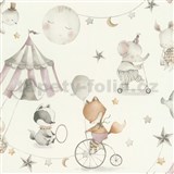 Vliesové tapety na zeď RASCH zvířátka cirkus na bílém podkladu
