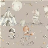 Vliesové tapety na zeď RASCH zvířátka cirkus na béžovém podkladu