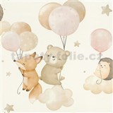 Vliesové tapety na zeď RASCH zvířátka a balónky béžovo-růžové