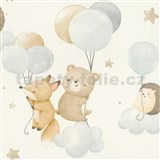 Vliesové tapety na zeď RASCH zvířátka a balónky béžovo-modré