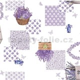 Ubrusy návin 20 m x 140 cm levandulové dekorace na bílém podkladu