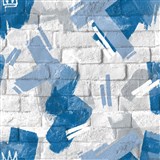 Vliesové tapety na zeď IMPOL Pop malba modrá na cihlové zdi