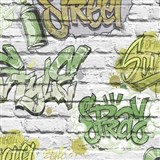Papírové tapety na zeď Freestyle grafitti zelené na bílé cihlové stěně