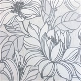 Vliesové tapety na zeď Natalia velké květy s šedými konturami na bílém podkladu - POSLEDNÍ KUSY