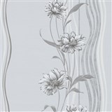 Vliesové tapety na zeď Natalia květy šedé na podkladu s vlnovkami - POSLEDNÍ KUSY