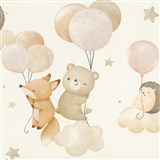 Vliesové tapety na zeď RASCH zvířátka a balónky béžovo-růžové