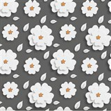 Ubrus metráž květy bílé na šedém podkladu