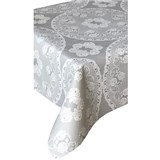 Ubrus metráž bílé krajky s růžičkami na šedém podkladu