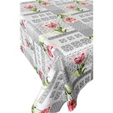 Ubrusy návin 20 m x 140 cm ornamenty hnedé s růžovými květinami