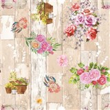 Ubrusy návin 20 m x 140 cm dřevěné desky hnědé s růžemi