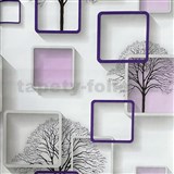 Samolepící fólie stromy s rámečky s 3D efektem fialové 45 cm x 10 m