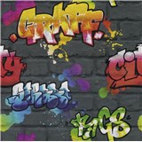 Papírové tapety na zeď IMPOL graffiti na tmavě šedé cihlové zdi