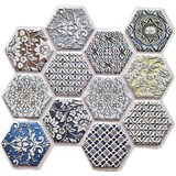 Samolepící PVC 3D panely rozměr 30 x 30 cm, 3D hexagony s ornamenty modré-hnědé - POSLEDNÍ KUSY