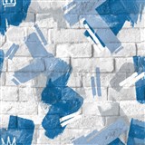 Vliesové tapety na zeď IMPOL Pop malba modrá na cihlové zdi