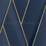 Vliesové tapety na zeď IMPOL art-deco modré s metalicky niklovými konturami