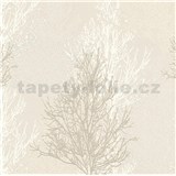 Vinylové tapety na zeď Adelaide stromky bílo-hnědé na krémovém podkladu - POSLEDNÍ KUSY