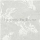 Vliesové tapety na zeď IMPOL Linen Style volavky bílé na šedém podkladu - POSLEDNÍ KUSY