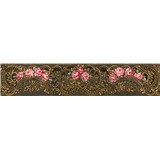 Vliesové bordury IMPOL růže se zlatými ornamenty na černém podkladu 5 m x 13,5 cm