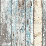 Vliesové tapety na zeď Exposed dřevěná prkna modré, béžové, šedé, bílé