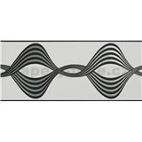 Vliesové bordury vlnovky černo-stříbrné na bílém podkladu rozměr 5 m x 17 cm