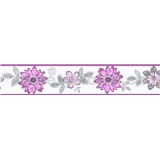 Samolepící bordura květy s lístky fialovo-šedé 5 m x 5,8 cm - POSLEDNÍ KUSY