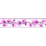 Samolepící bordura květy orchidejí fialové 5 m x 5,8 cm