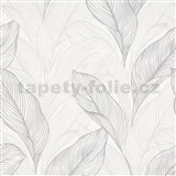 Vliesové tapety na zeď Collage listy stříbrno-bílé
