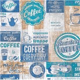 Papírové tapety na zeď retro coffee modré - POSLEDNÍ KUSY