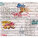 Papírové tapety na zeď bílé cihly s graffiti